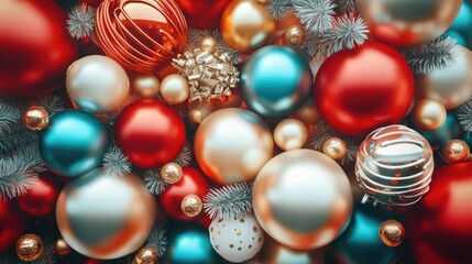 Christmas balloons party decorations, Collection of Christmas, 3D render, Triadic color scheme