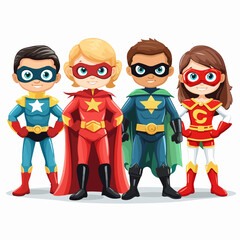 Dynamic Illustration of Five Superheroes on White Background