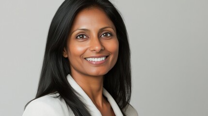 Fototapeta premium Portrait of a smiling Indian woman with long black hair.