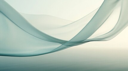 Obraz premium Abstract flowing teal fabric waves against a soft, hazy background.