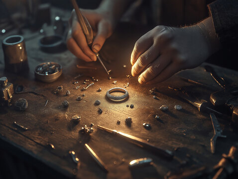 Jeweler soldering a ring in a detailed crafting process