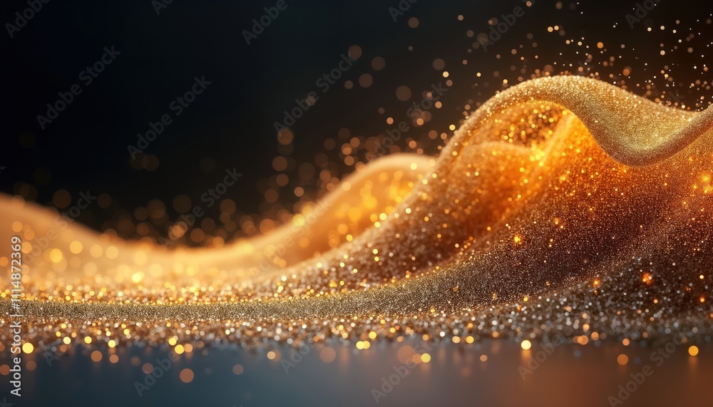 Aufkleber Abstract design with shimmering gold glitter. Wave pattern. Looks like galaxy nebula. Suitable for backgrounds. Modern illustration for wallpapers. Dynamic design. Glittery textures. Shiny golden