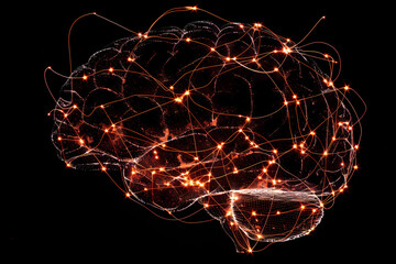 Stylized depiction of a human brain with glowing connections, representing neural networks and cognitive processes.