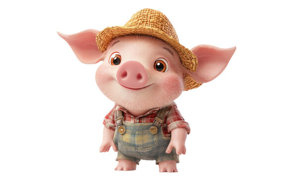 recommend clip art: Cute Cartoon Pig Character with Hat and Overalls