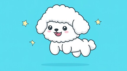 Kawaii vector illustration of a Bichon Frise dog joyfully jumping, featuring a cute and fluffy design with playful energy, ideal for pet and cartoon themes.