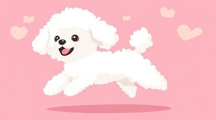 Kawaii vector illustration of a Bichon Frise dog joyfully jumping, featuring a cute and fluffy design with playful energy, ideal for pet and cartoon themes.