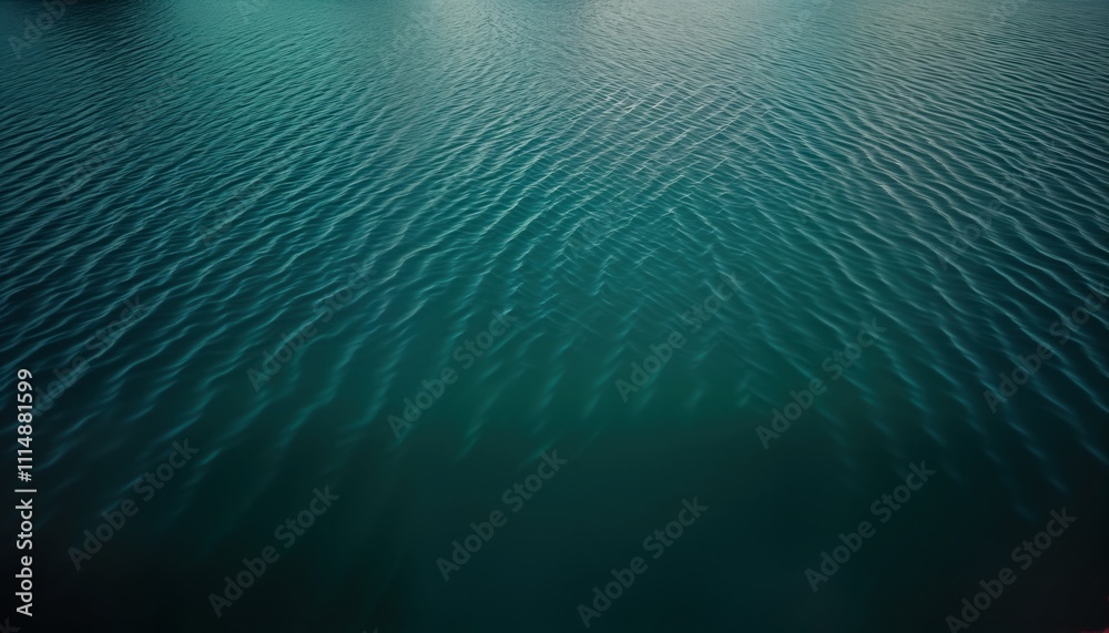 Poster Overhead view of a calm lake surface. Ripples and waves create patterns on the water. Deep blue water reflects ambient light. Natural water texture. Perfect for background or wallpaper.