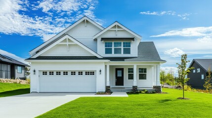 Modern White House with Green Lawn