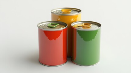 3D canned food icon design, featuring a realistic, detailed illustration of a canned food container with vibrant colors and clean lines, representing convenience and freshness.