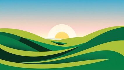 Obraz premium Abstract Sunrise Over Rolling Green Hills