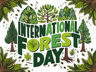 International Forest Day Celebrated With Green Trees And Leaves