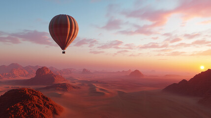 Obraz premium Hot Air Ballon Floating over the dessert landscape adventurous travel