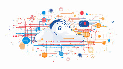 Fototapeta premium Wide Line Connection Server Data Loading in Colorful Cloud Environment