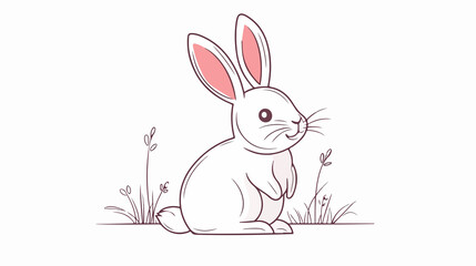 Obraz premium Adorable Line Drawing of a Cute Wild Rabbit Animal Icon in Wide Angle Centered Composition