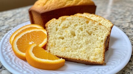 Freshly Baked Orange Loaf Cake Slices with Citrus Garnish
