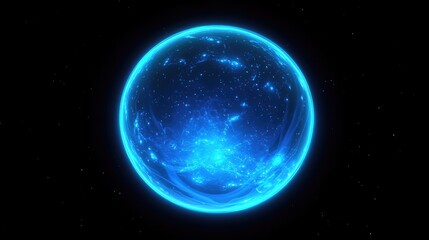 Obraz premium Cosmic Energy Sphere: A luminous blue sphere pulses with ethereal energy, swirling with vibrant light against a backdrop of deep space. The captivating glow evokes a sense of mystery and wonder.