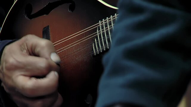 Two Men Rehearsing with Mandolin and Acoustic Guitar in La Paz, Bolivia - Close Up - 4K