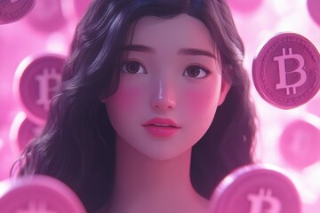 Cryptocurrency enthusiast virtual realm digital art fantasy environment close-up view blockchain concept