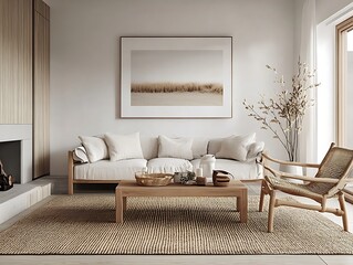 Fototapeta premium Modern Elegance: A Contemporary Living Room with Sophisticated Accents