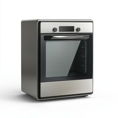 Obraz premium A silver oven range with a glass door, isolated on white background, symbolizing sleek design and cooking efficiency, ideal for home improvement blogs, culinary advertisements