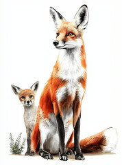 Obraz premium Adult and baby fox watercolour clipart