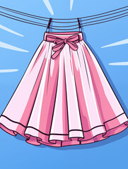 retro style pink skirt hanging on a line, digital illustration