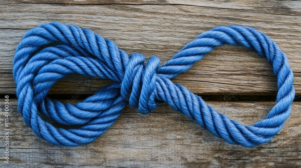 Aufkleber a close-up of twisted blue rope lying on a weathered wooden surface, showing intricate texture and c