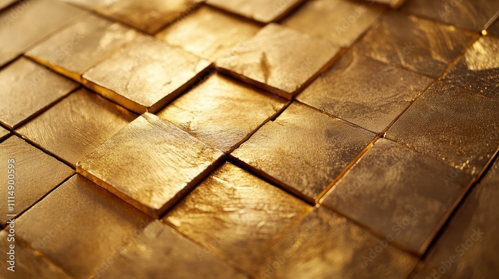 Aufkleber A close-up shot of gold blocks meticulously arranged in a textured pattern, each block shining with a rich, polished finish.