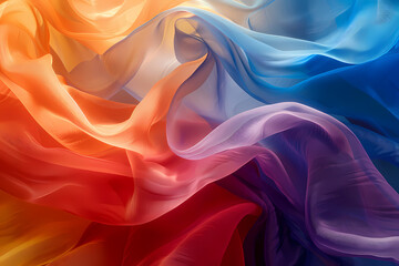 Obraz premium A vibrant display of swirling fabric in hues of orange, blue, and purple, creating a dynamic and fluid composition.