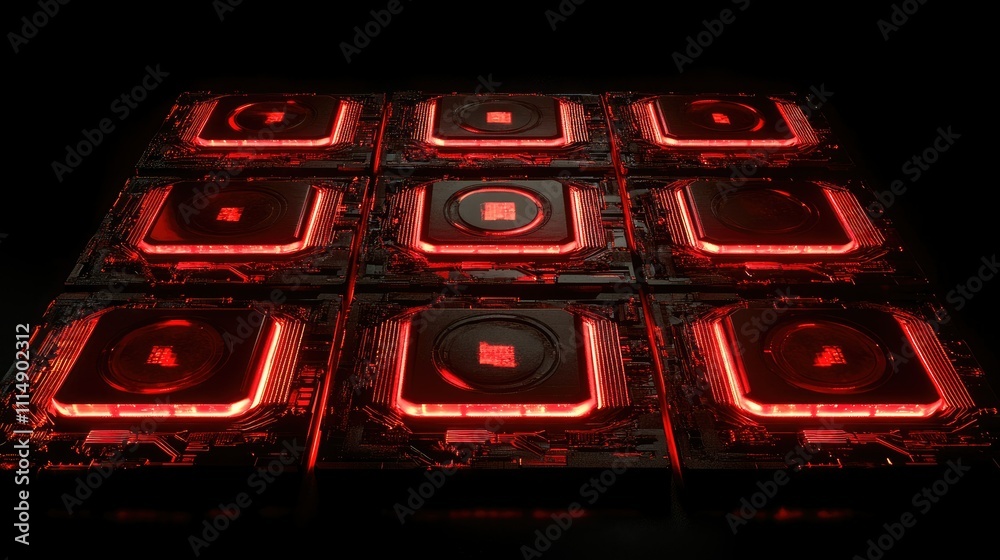 Poster A futuristic circuit board with glowing red elements, reflecting the power and complexity of modern technology.