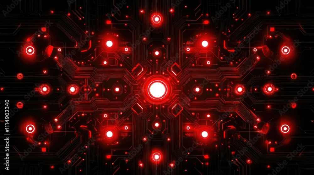 Poster A futuristic circuit board with glowing red elements, reflecting the power and complexity of modern technology.