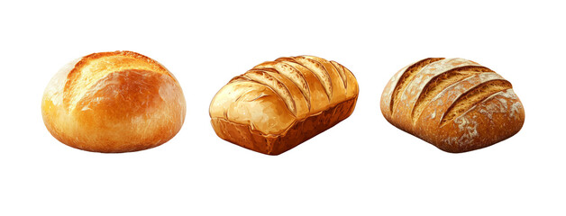 Fresh Artisan Bread Loaves on Transparent Background