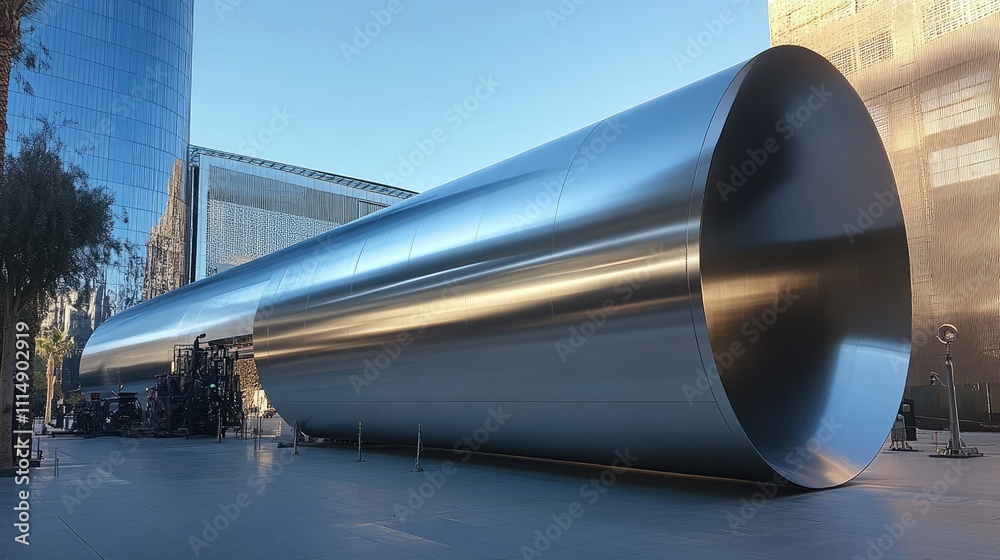 Poster a large roll of aluminum in a factory setting, showcasing the scale of industrial production with he