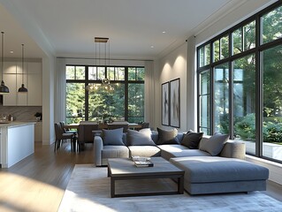 Fototapeta premium Modern Elegance: A Contemporary Living Room with Sophisticated Accents