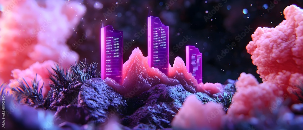 Poster sleek and modern purple data graph display floating in a minimalist ethereal void environment this c