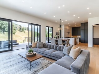 Fototapeta premium Modern Elegance: A Contemporary Living Room with Sophisticated Accents