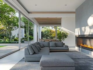 Fototapeta premium Modern Elegance: A Contemporary Living Room with Sophisticated Accents