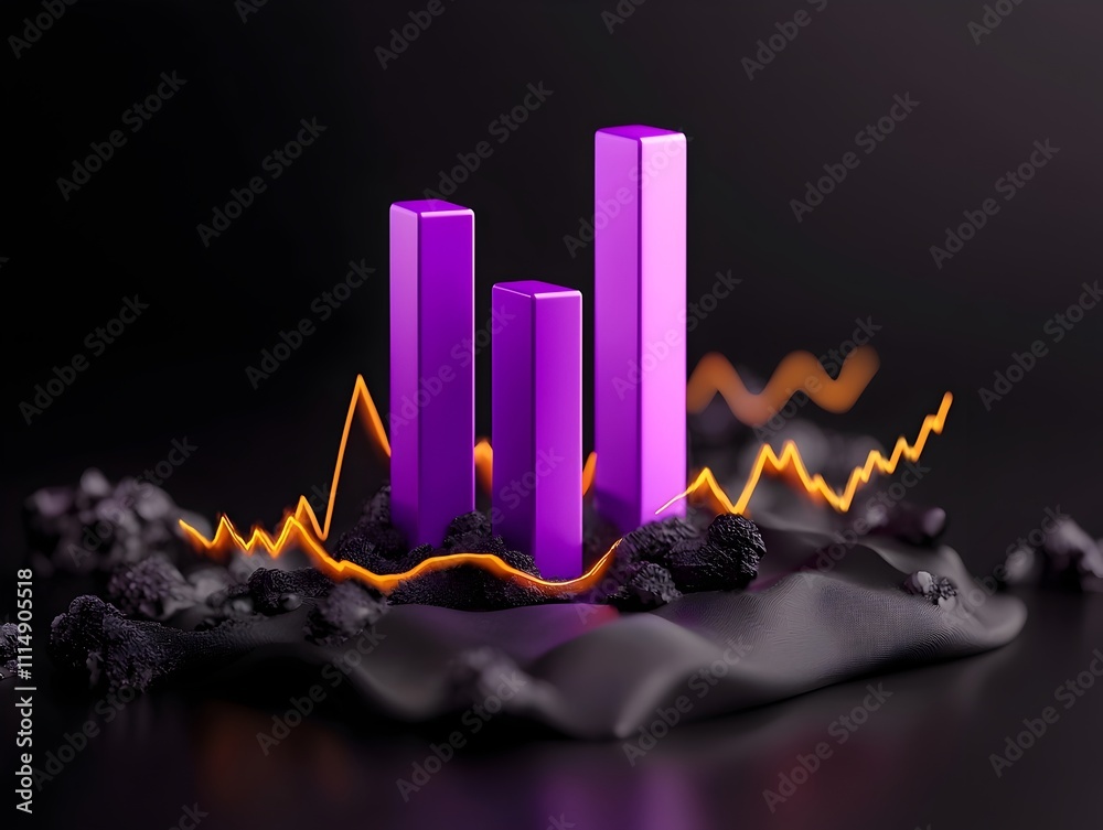 Poster surging futuristic purple bar graph on minimalist black backdrop sophisticated data analytics displa