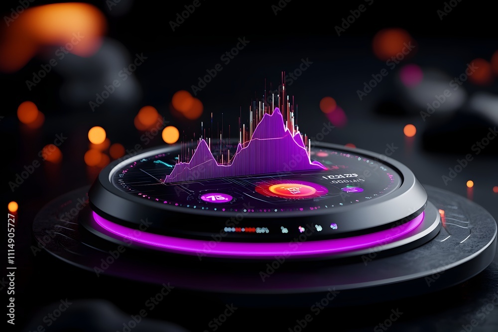 Poster futuristic purple business graph chart with luminous data streams digital wireframe and augmented re