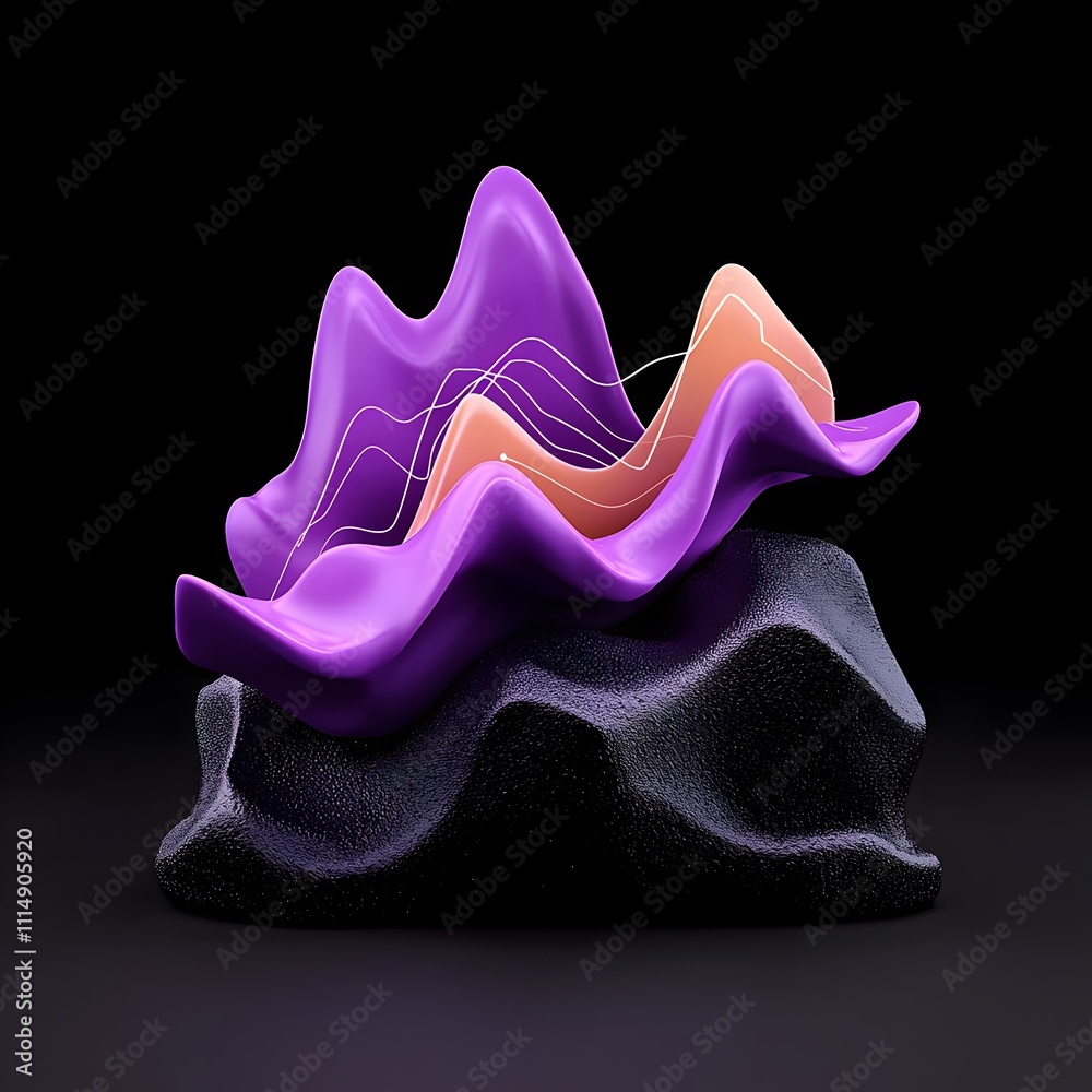 Poster captivating violet hued 3d graph chart sculpture with dynamic lines and curves conveying the ebb and