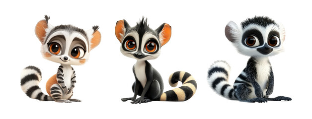 Fototapeta premium Cute Cartoon Animal Characters on Transparent Background