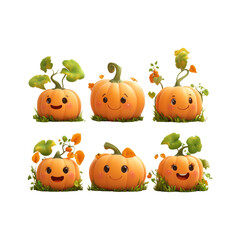Obraz premium Cute Pumpkin Characters on Transparent Background