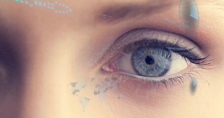 Image of data processing over close up of woman's eye