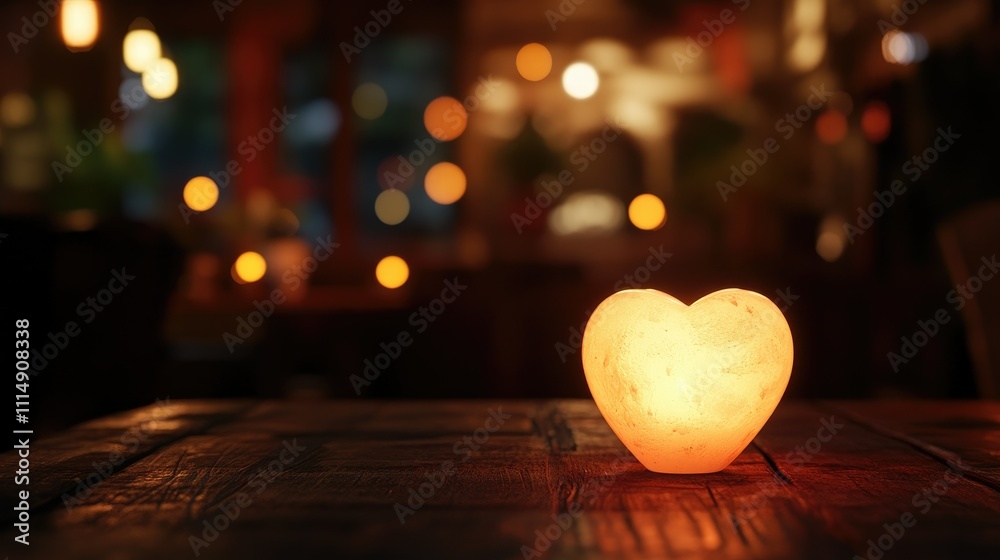 Poster a warm and cozy scene with glowing bulbs against a blurred bokeh background, placed on a rustic wood