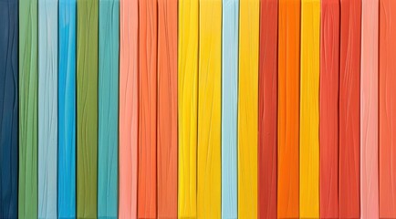 A vibrant array of vertical colored wooden planks, showcasing various hues in a visually appealing pattern.