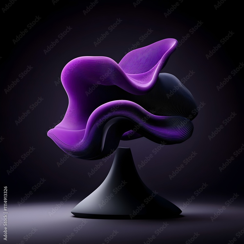 Poster captivating violet hued 3d graph chart sculpture with dynamic lines and curves that convey the ebb a