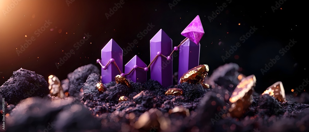 Poster imposing purple data visualization chart against a brooding dark backdrop showcasing precise financi