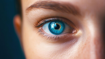 Fototapeta premium A mesmerizing closeup of deep blue eyes, captivating beauty contrasted with a softly blurred background.