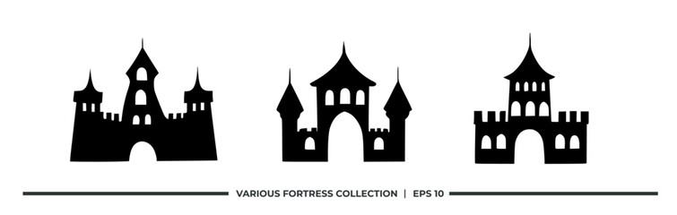 Obraz premium Silhouettes of various fortress designs, ideal for graphic resources or illustrations.