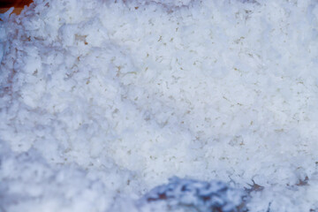 A detailed close-up of freshly cooked white rice with a soft and fluffy texture, perfect for...